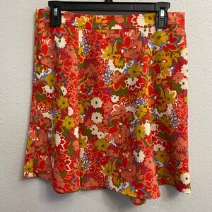 LOFT Women's‎ Floral Print Mini Skirt Size 4 Red /Orange A Line Casual Festival
